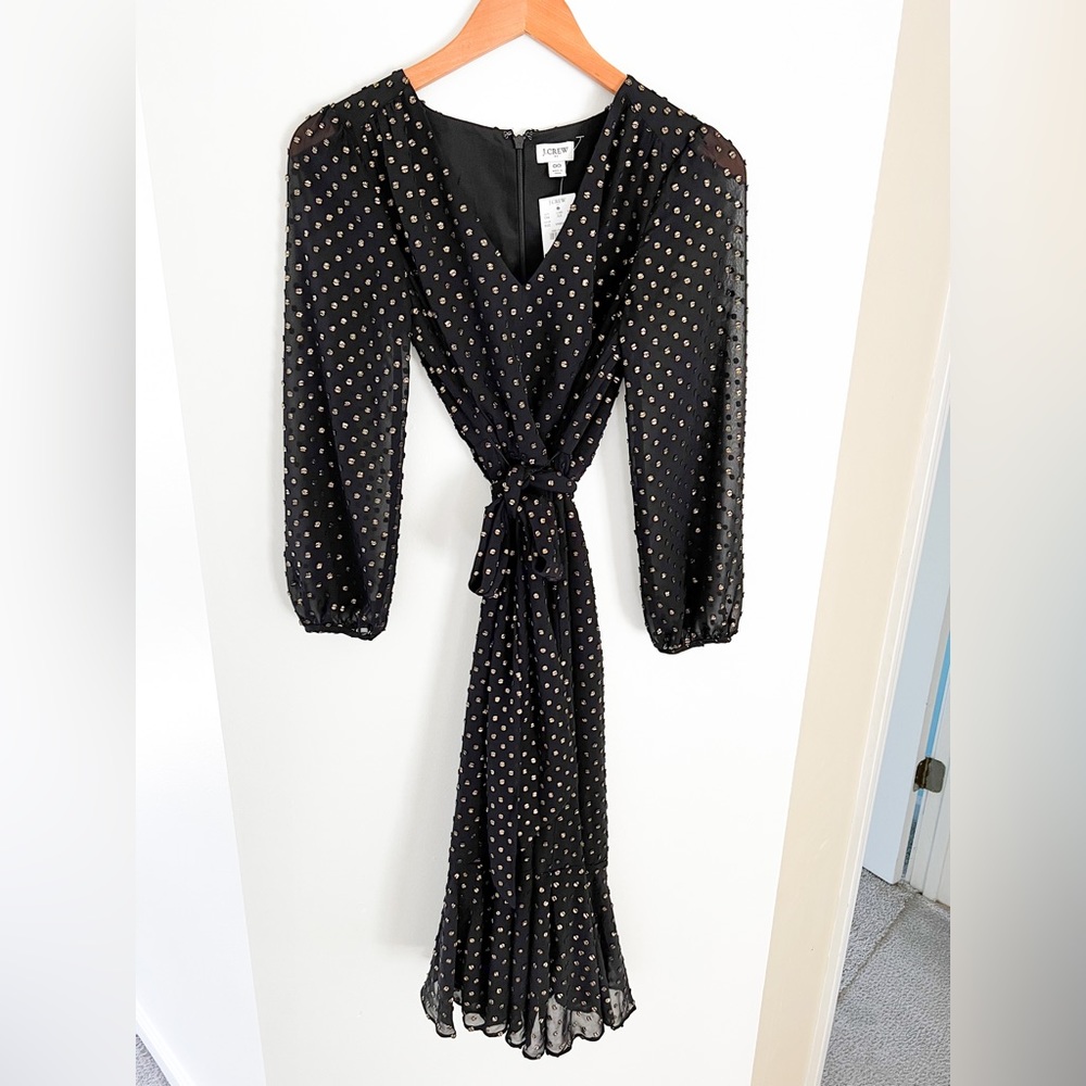 JCREW Black & Gold V-Neck Midi Dress